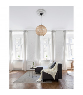 Melody Dome Pendant Ceiling Light Natural Bamboo Black Fabric Wire Base LED E27-2