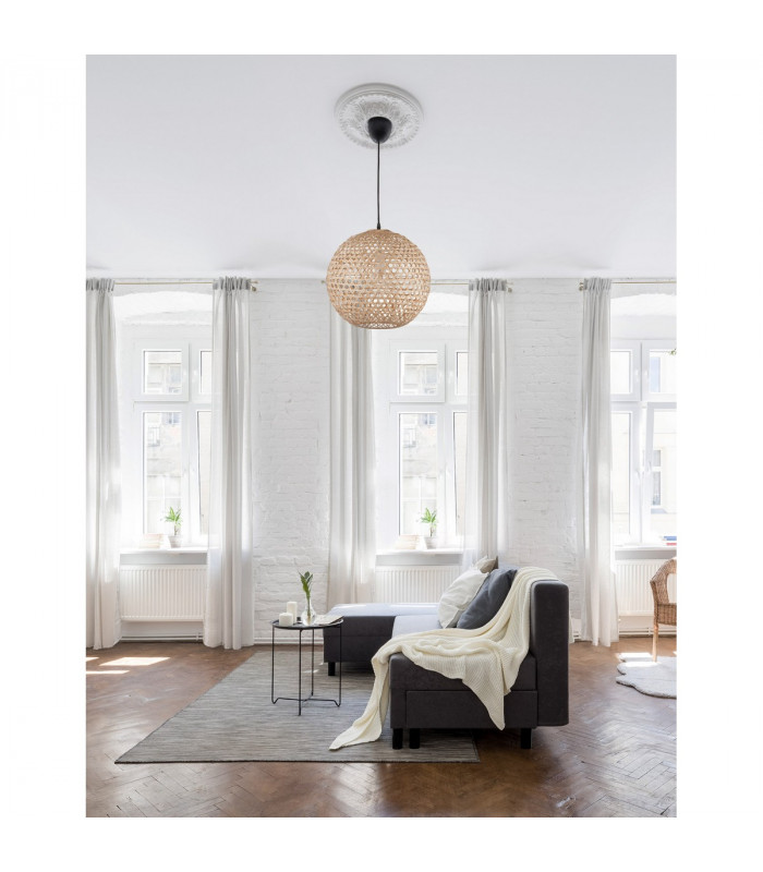 Melody Dome Pendant Ceiling Light Natural Bamboo Black Fabric Wire Base LED E27-2