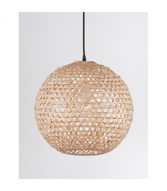 Melody Dome Pendant Ceiling Light Natural Bamboo Black Fabric Wire Base LED E27-3