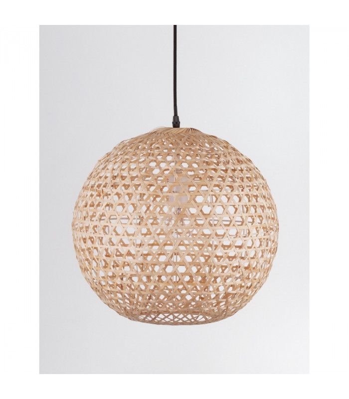 Melody Dome Pendant Ceiling Light Natural Bamboo Black Fabric Wire Base LED E27-4