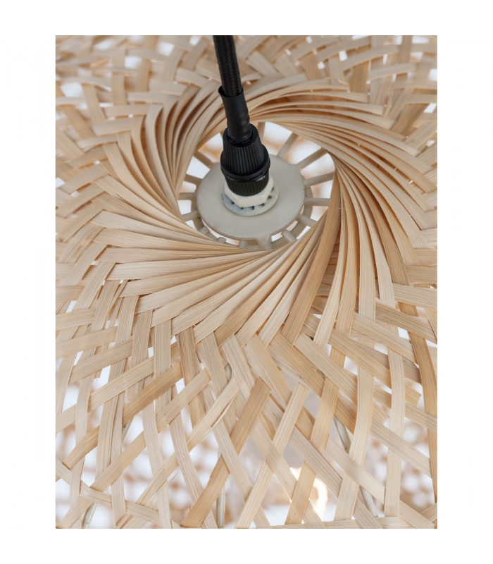 Melody Dome Pendant Ceiling Light Natural Bamboo Black Fabric Wire Base LED E27-8