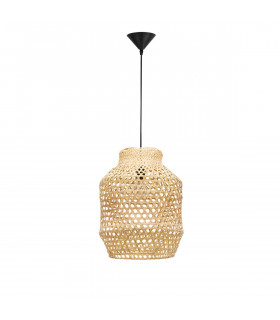 Mia Dome Pendant Ceiling Light Natural Rattan Black Fabric Wire Base LED E27-1