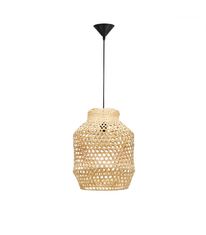 Mia Dome Pendant Ceiling Light Natural Rattan Black Fabric Wire Base LED E27-1