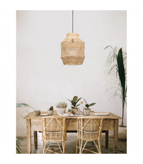 Mia Dome Pendant Ceiling Light Natural Rattan Black Fabric Wire Base LED E27-2