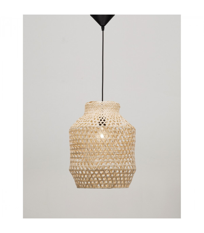 Mia Dome Pendant Ceiling Light Natural Rattan Black Fabric Wire Base LED E27-3