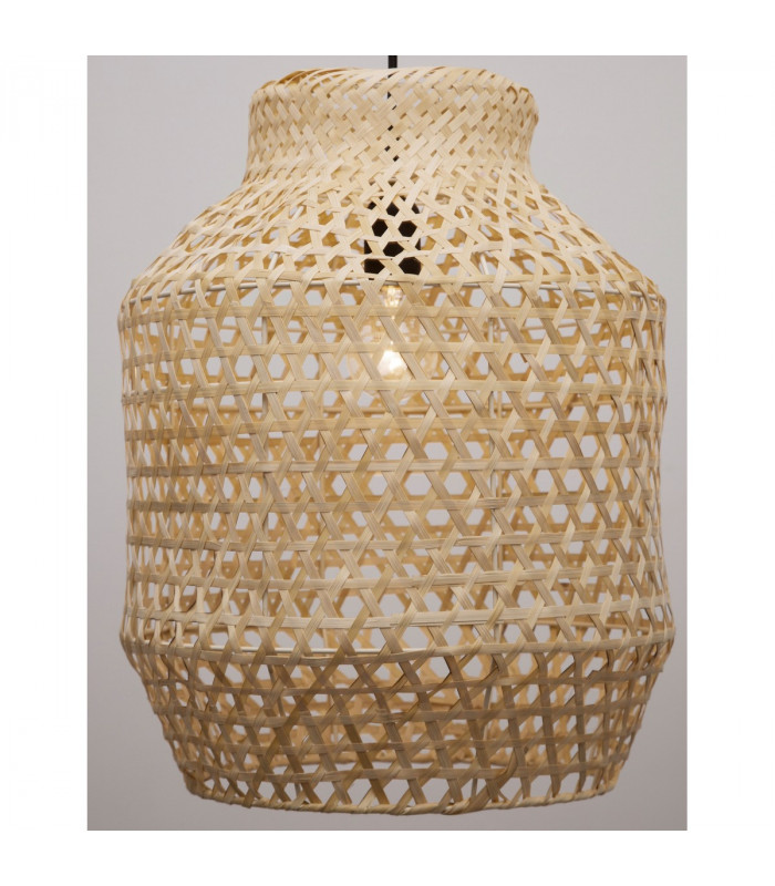 Mia Dome Pendant Ceiling Light Natural Rattan Black Fabric Wire Base LED E27-4