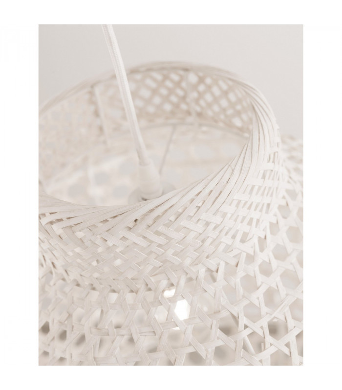 Mia Dome Pendant Ceiling Light Metal Bamboo White wash colour