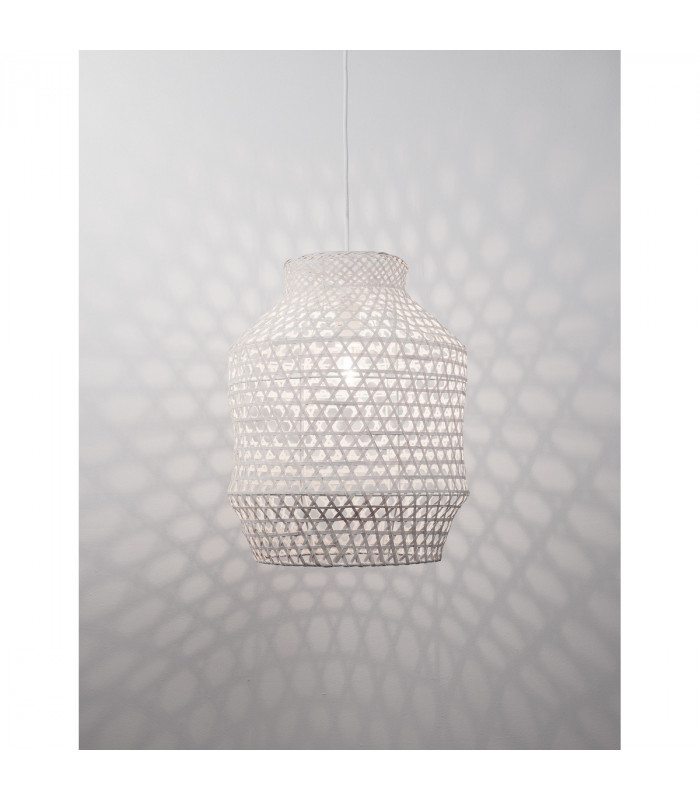 Mia Dome Pendant Ceiling Light Metal Bamboo White wash colour
