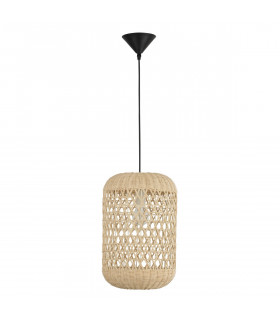 Aurora Dome Pendant Ceiling Light Natural Rattan Black Fabric Wire Base LED E27-1