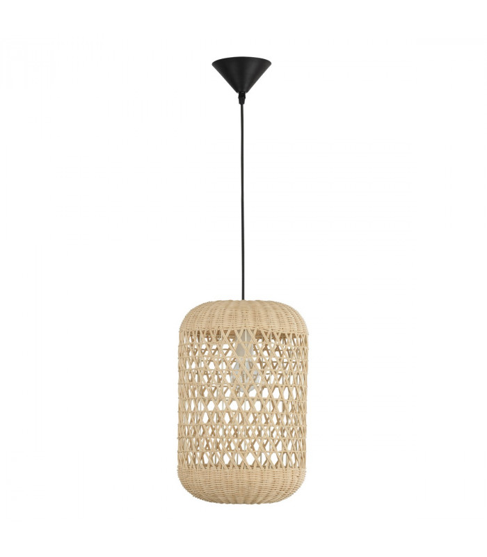 Aurora Dome Pendant Ceiling Light Natural Rattan Black Fabric Wire Base LED E27-1