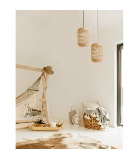 Aurora Dome Pendant Ceiling Light Natural Rattan Black Fabric Wire Base LED E27-2