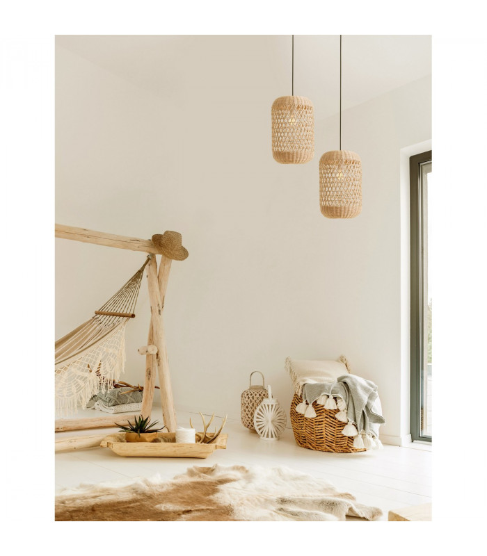 Aurora Dome Pendant Ceiling Light Natural Rattan Black Fabric Wire Base LED E27-2