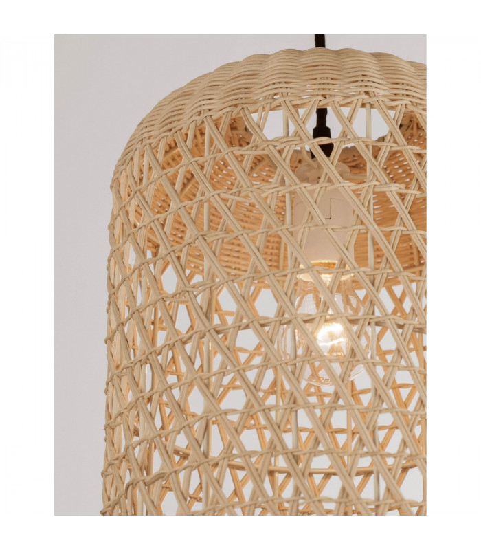 Aurora Dome Pendant Ceiling Light Natural Rattan Black Fabric Wire Base LED E27-5
