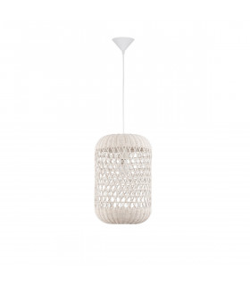 Aurora Dome Pendant Ceiling Light White Rattan White Fabric Wire Base LED E27-1