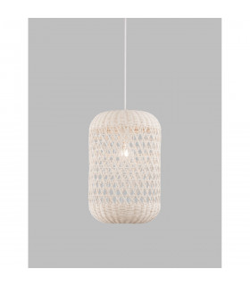 Aurora Dome Pendant Ceiling Light White Rattan White Fabric Wire Base LED E27-2