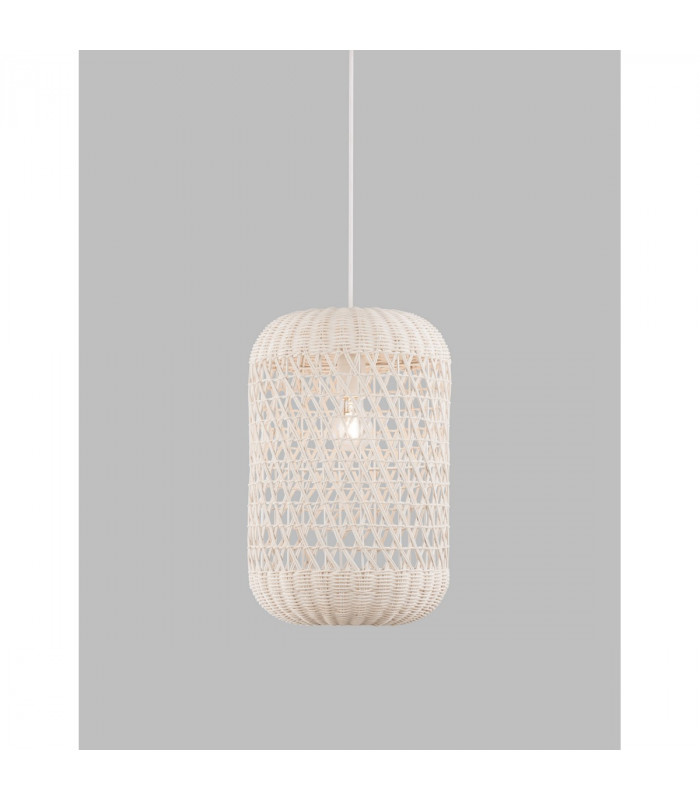 Aurora Dome Pendant Ceiling Light White Rattan White Fabric Wire Base LED E27-2