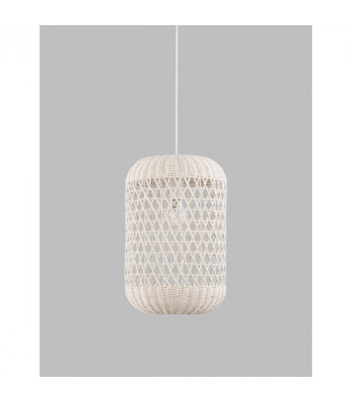 Aurora Dome Pendant Ceiling Light White Rattan White Fabric Wire Base LED E27-3
