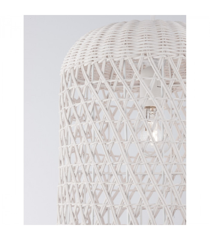 Aurora Dome Pendant Ceiling Light White Rattan White Fabric Wire Base LED E27-4