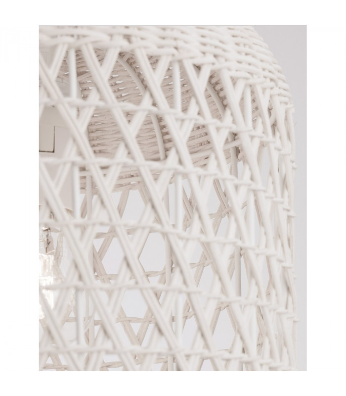 Aurora Dome Pendant Ceiling Light White Rattan White Fabric Wire Base LED E27-6