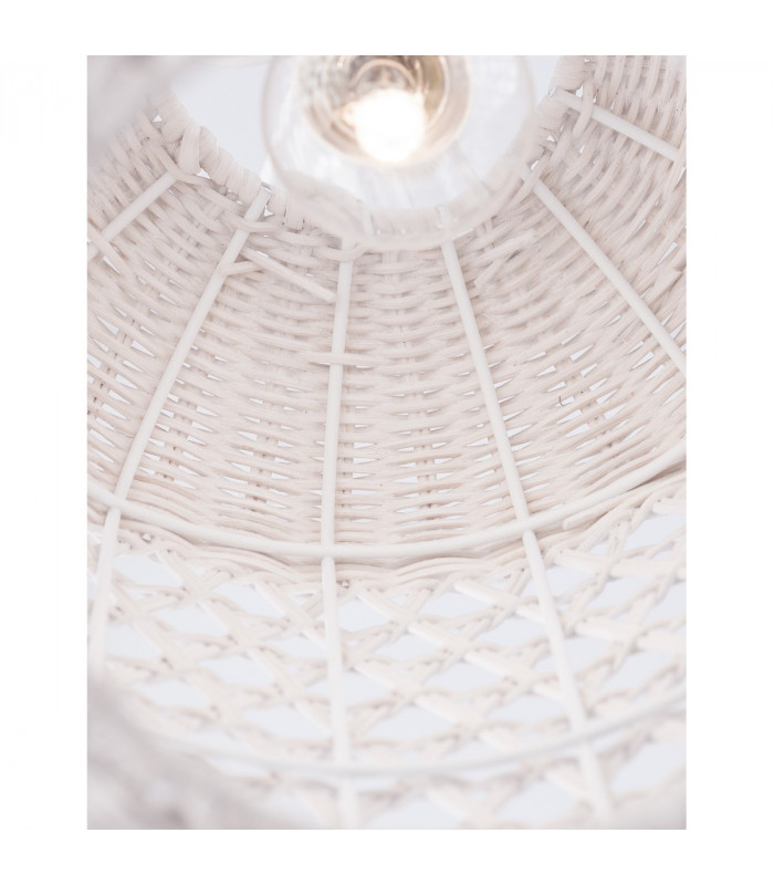 Aurora Dome Pendant Ceiling Light White Rattan White Fabric Wire Base LED E27-7