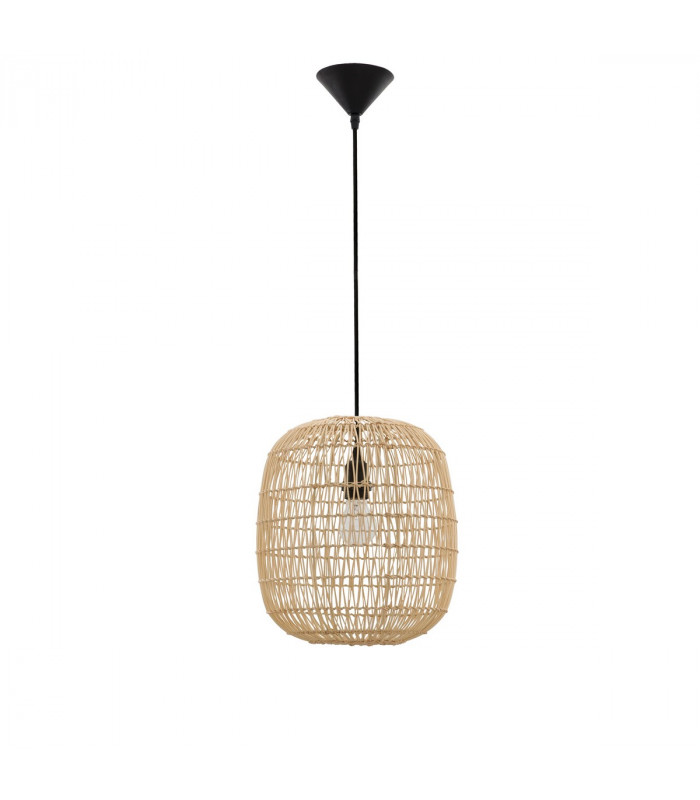 Melody 30.5cm Dome Pendant Ceiling Light Natural Rattan Black Fabric Wire Base LED E27-1