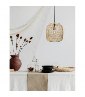 Melody 30.5cm Dome Pendant Ceiling Light Natural Rattan Black Fabric Wire Base LED E27-2