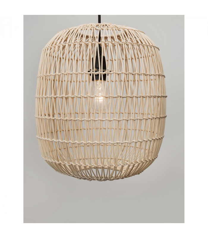 Melody 30.5cm Dome Pendant Ceiling Light Natural Rattan Black Fabric Wire Base LED E27-4