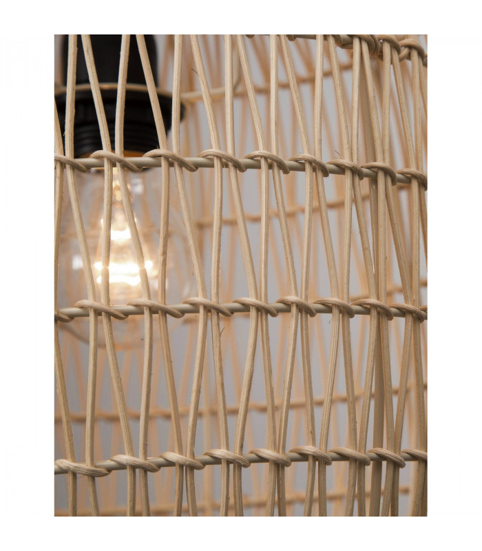 Melody 30.5cm Dome Pendant Ceiling Light Natural Rattan Black Fabric Wire Base LED E27-5