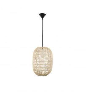 Melody 30cm Dome Pendant Ceiling Light Natural Rattan Black Fabric Wire Base LED E27-1