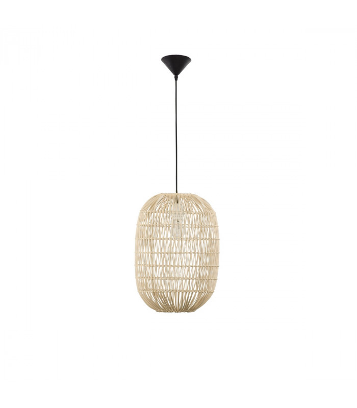 Melody 30cm Dome Pendant Ceiling Light Natural Rattan Black Fabric Wire Base LED E27-1