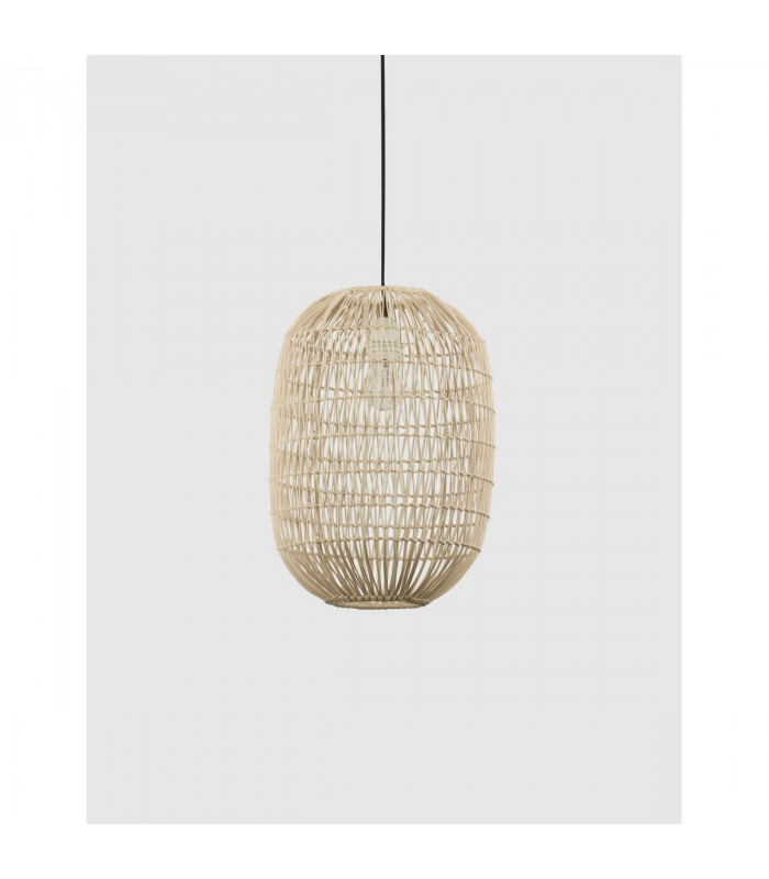 Melody 30cm Dome Pendant Ceiling Light Natural Rattan Black Fabric Wire Base LED E27-3