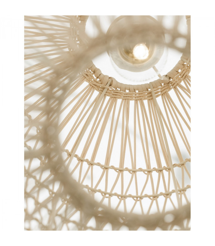 Melody 30cm Dome Pendant Ceiling Light Natural Rattan Black Fabric Wire Base LED E27-6