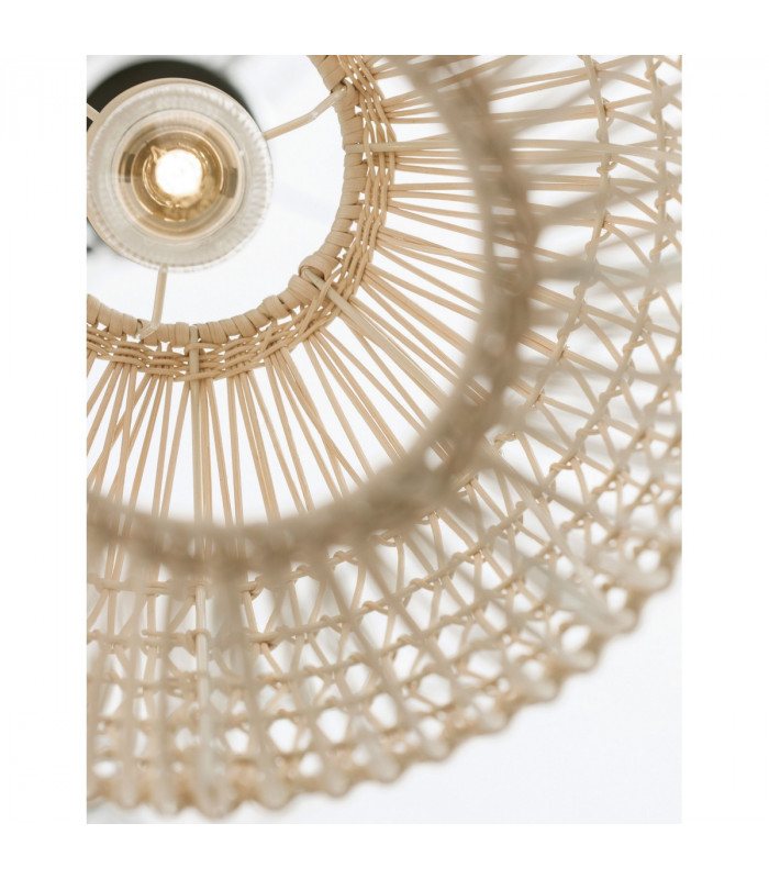 Melody 30cm Dome Pendant Ceiling Light Natural Rattan Black Fabric Wire Base LED E27-7