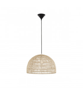 Melody 40cm Dome Pendant Ceiling Light Natural Rattan Black Fabric Wire Base LED E27-1