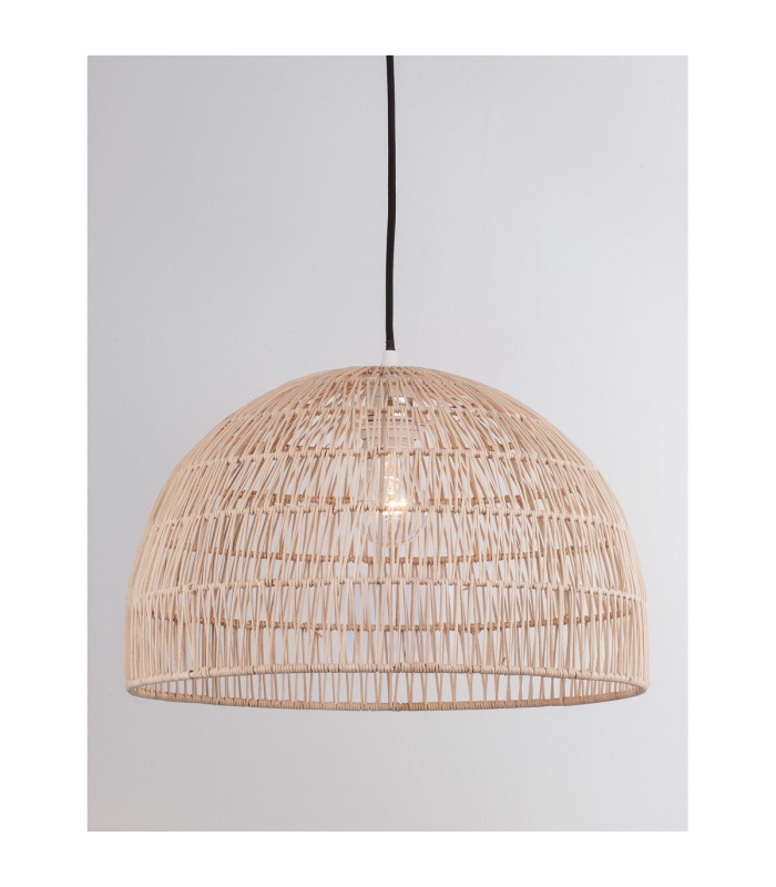 Melody 40cm Dome Pendant Ceiling Light Natural Rattan Black Fabric Wire Base LED E27-2