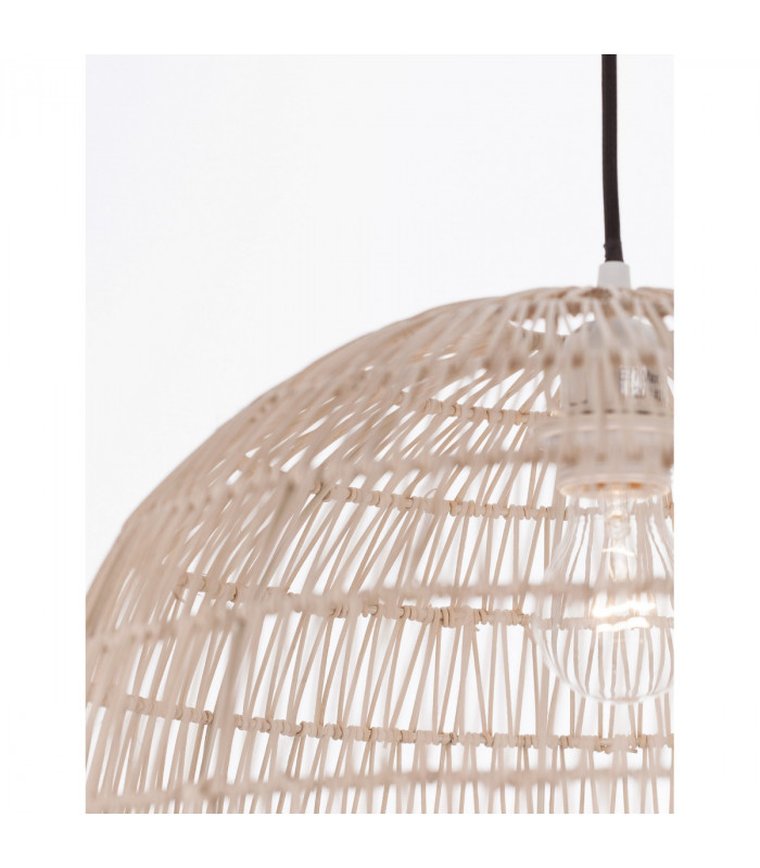 Melody 40cm Dome Pendant Ceiling Light Natural Rattan Black Fabric Wire Base LED E27-5
