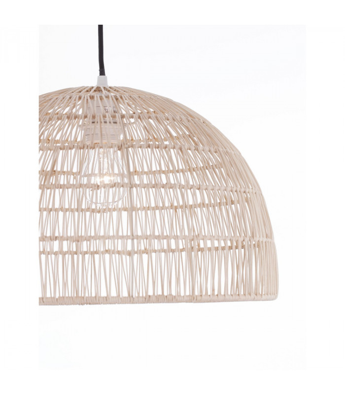 Melody 40cm Dome Pendant Ceiling Light Natural Rattan Black Fabric Wire Base LED E27-6