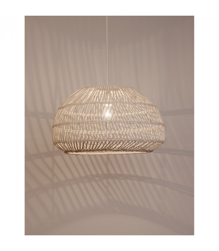 Melody 50cm Dome Pendant Ceiling Light Natural Rattan Black Fabric Wire Base LED E27-10