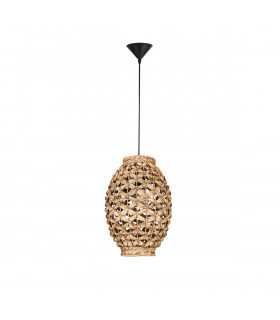Griffin 24.5cm Dome Pendant Ceiling Light Dried Water Hyacinth Black Fabric Wire Base LED E27-1