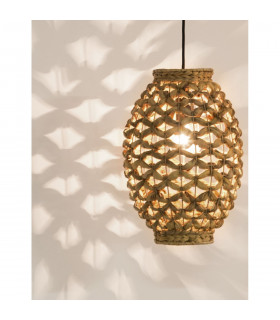Griffin 24.5cm Dome Pendant Ceiling Light Dried Water Hyacinth Black Fabric Wire Base LED E27-2