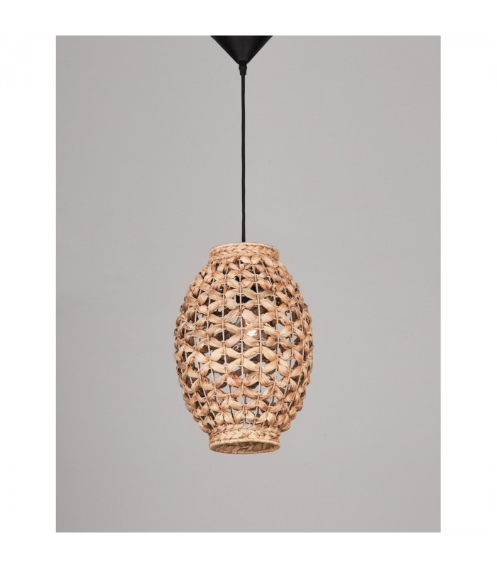 Griffin 24.5cm Dome Pendant Ceiling Light Dried Water Hyacinth Black Fabric Wire Base LED E27-3