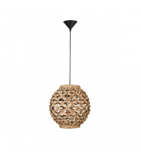 Griffin 30cm Dome Pendant Ceiling Light Dried Water Hyacinth Black Fabric Wire Base LED E27-1