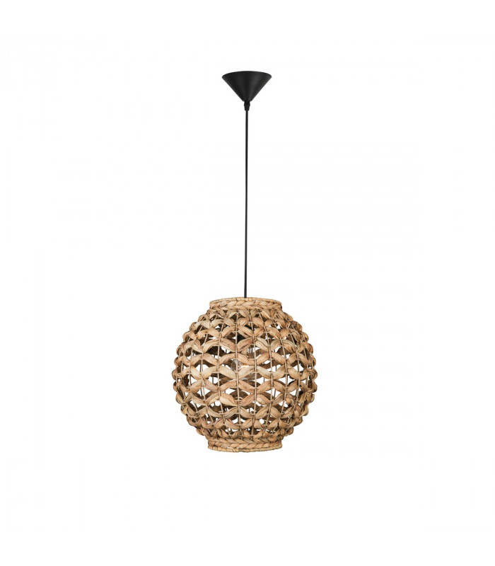 Griffin 30cm Dome Pendant Ceiling Light Dried Water Hyacinth Black Fabric Wire Base LED E27-1
