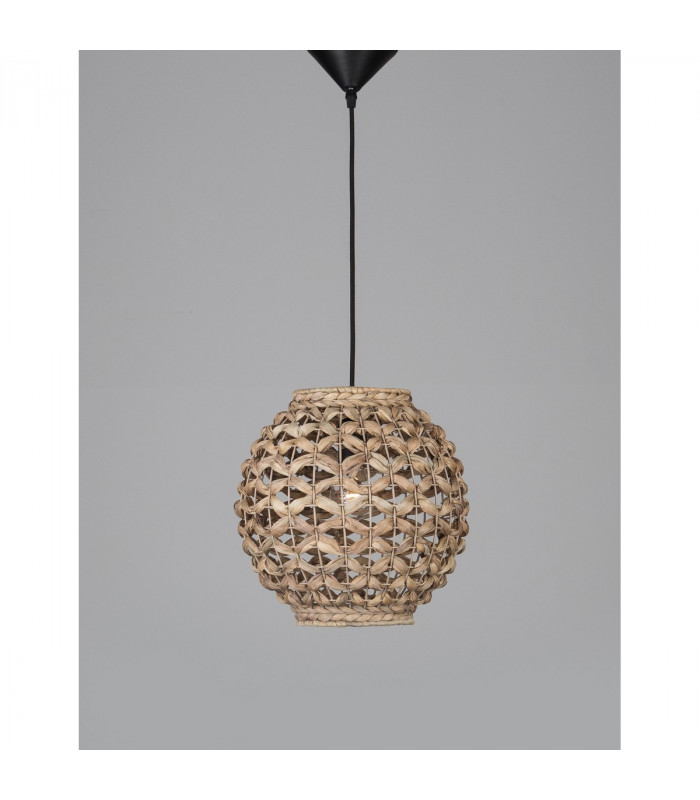 Griffin 30cm Dome Pendant Ceiling Light Dried Water Hyacinth Black Fabric Wire Base LED E27-3