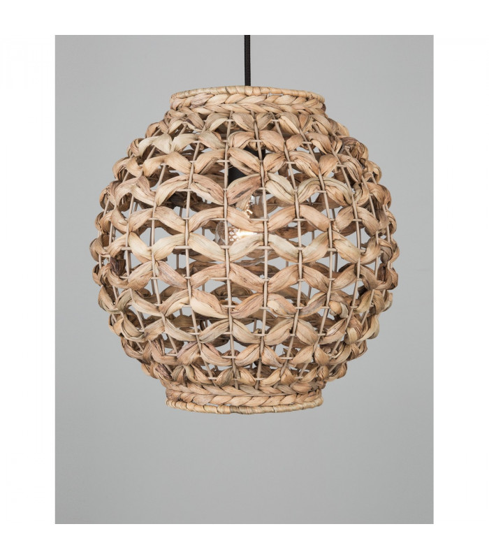 Griffin 30cm Dome Pendant Ceiling Light Dried Water Hyacinth Black Fabric Wire Base LED E27-4
