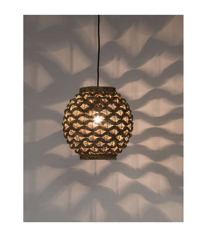 Griffin 30cm Dome Pendant Ceiling Light Dried Water Hyacinth Black Fabric Wire Base LED E27-5