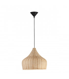 Mia 38.5cm Dome Pendant Ceiling Light Natural Ratan Wood Black Fabric Wire Base LED E27-1