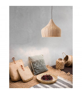 Mia 38.5cm Dome Pendant Ceiling Light Natural Ratan Wood Black Fabric Wire Base LED E27-2