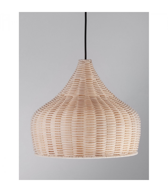 Mia 38.5cm Dome Pendant Ceiling Light Natural Ratan Wood Black Fabric Wire Base LED E27-4