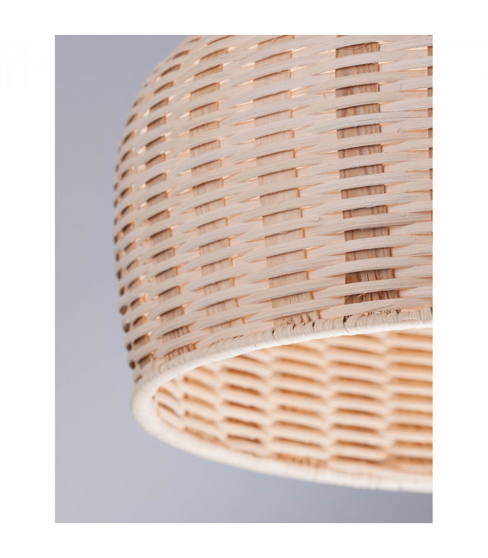Mia 38.5cm Dome Pendant Ceiling Light Natural Ratan Wood Black Fabric Wire Base LED E27-5